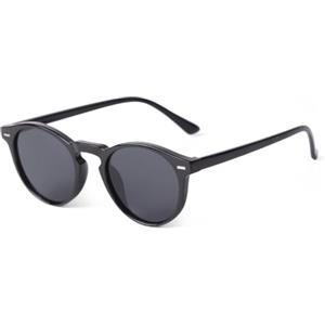 ADEWU Occhiali da sole rotondi unisex retrò classici piccoli occhiali sportivi guida pesca protezione UV donna uomo, nero/grigio