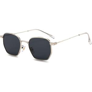 YAMEIZE Occhiali da Sole da Donna Uomo Quadrati Vintage Retrò Moda Montatura Esagonale Rotondo in Metallo Protezione UV400