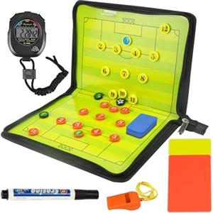 BouGPeng Lavagna Tattica Calcio Pieghevole Lavagnetta Tattica Calcio Lavagna Magnetica Calcio Cartellina Allenatore Calcio con Pennarello Cronometro fischio per Insegnare e Formazione