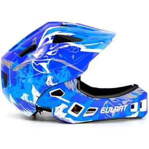 EULANT Casco da Bici per Ragazzi e Ragazze, Casco Integrale con Protezione per Mento, per Bici BMX MTB Downhill Motocross Scooter, per Bambini dai 5-10 Anni (Dimensione della Testa 52-58CM)