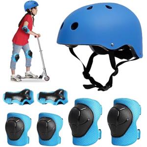 Udbrud Set di protezioni per bambini, set di protezioni per bambini, 7 in 1, per skateboard, longboard, stunt scooter, bicicletta, pattini a rotelle,Blu