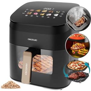 Cecotec Friggitrice ad Aria 6.5 Litri - Air Fryer Cecofry&Grill Smokin' 6500. 2200W, Piastra - Grill, Doppia Resistenza, Affumicatore Integrato, Temperatura Regolabile 40-200°C, 10 Menu