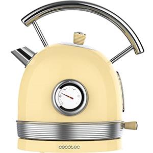 Cecotec Bollitore elettrico ThermoSense 420 Light Yellow. 1,8 litri di capacità, 2200 W, misuratore di temperatura, base 360°, acciaio inox, stile vintage, giallo
