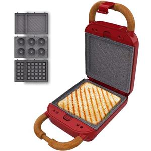 Cecotec Tostiera Vintage Rock'Ntoast Retro One Rosso. 700W, 3 Piastre Intercambiabili, Design Retrò, Rivestimento Rockstone, Indicatore Luminoso, Base Antiscivolo, Manico Freddo, Clip Chiusura