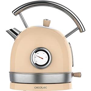 Cecotec Bollitore elettrico ThermoSense 420 Light Beige. 1,8 litri, 2200 W, misuratore di temperatura, base 360°, acciaio inossidabile, stile vintage, beige