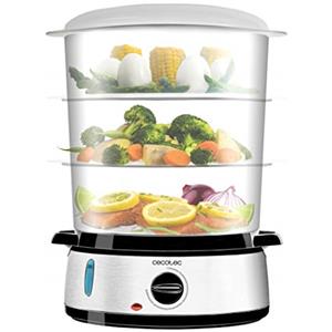 Cecotec Vapovita 3000 Steamer elettrico in acciaio inox con 800 W, 3 contenitori indipendenti, ciotola per riso, portauova, timer 60 minuti, 2 prese d'acqua laterali, grigio