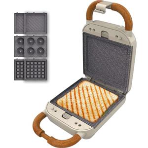 Cecotec Tostiera Rock'Ntoast Retro One Beige. Tre Piastre Intercambiabili, Design Retrò, Rivestimento Rockstone, 700W, Indicatore Luminoso, Base Antiscivolo, Manico Freddo, Clip Chiusura