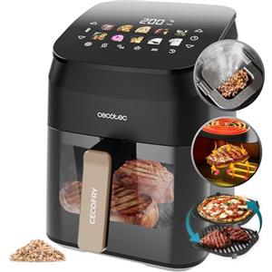 Cecotec Friggitrice ad Aria 4.5 Litri - Air Fryer Cecofry&Grill Smokin' 4500. 1900W, Piastra - Grill - Doppia Resistenza, Affumicatore Integrato, Temperatura Regolabile 40-200°C, 10 Menu