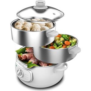 Cecotec Vaporiera Elettrica Vapovita Steelpot Bianco. Potenza 1300W, Contenitori Inox, Capacità 10L, Tempo Regolabile, Spegnimento Automatico, Facile Pulizia, Coperchio Speciale, Cucina Sana