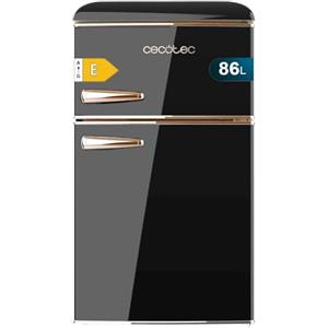 Cecotec Mini Frigorifero Retro Bolero Coolmarket 2D Origin 86 Black E. 2 Porte Nero di 89,3cm di Altezza e 48,7 Larghezza con Capacità 86L, Classe Energetica E, LED Interno, Maniglia Cromata Oro Rosa