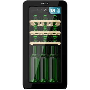 Cecotec Cantina da vino 18 Bottiglie Bolero GrandSommelier Origin 18 Hit Black. Cantina per vino retrò, nero, 18 bottiglie, NoFrost, 5-20 ºC, LED, compressore, ripiani in legno