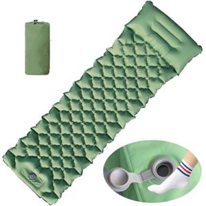 HI FINE CARE Materassino gonfiabile per campeggio, con cuscino, materassino da campeggio con pompa a pedale integrata, leggero, per auto, campeggio, escursioni, tenda ed escursionismo (verde oliva (1 persone))