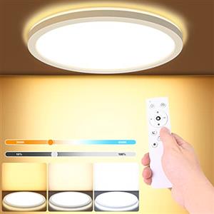 LEZOE Plafoniera LED Soffitto Dimmerabile con Telecomando, 18W 1800LM Lampada da Soffitto 3000K-6500K Plafoniera Bagno 2,5cm ultrasottile Lampadario LED Moderna per Cameretta, Cucina, Soggiorno Ø22CM