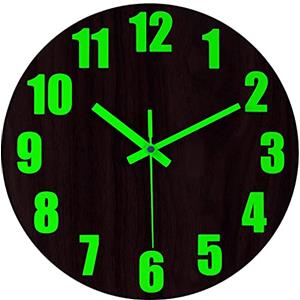 DIYZON Orologio da Parete Luminoso, Orologio da Parete in Legno in Atile Country da 30 cm Senza Ticchettio Adatto per Camera da Letto/Cucina/Orologio da Parete Digitale di Facile Lettura