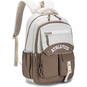 BAGZY Zaino Scuola Zainetto Ragazza Idrorepellente con Tasche Multiple, Zaino Dal Design Personalizzato in Colori a Contrasto per Ragazze Adolescenti (Marrone)