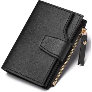 FALAN MULE Portafoglio da Donna in Pelle PU con Protezione RFID, Portamonete Donna Piccolo e Corto con 13 Scomparti per Carte con 2 Finestra di Identificazione e 1 Tasca con Cerniera