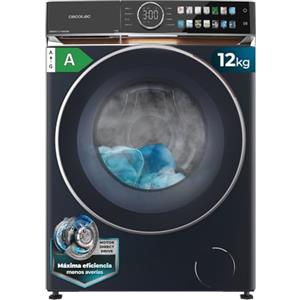 Cecotec Lavatrice 12Kg Carica Frontale Bolero DressCode 12980 Direct Drive Blue A. 1400RPM, Motore Direct Drive, Basso Consumo, Display FullColor, Finiture in Similpelle, Porta XXL, Luce UV e Vapore