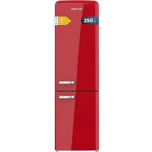 Cecotec Frigorifero Doppia Porta Vintage Bolero CoolMarket Combi Origin 250 NF Red E. 231L, Total No Frost, Fast Cooling, Classe E, Multi Airflow, Humidity Box, Maniglia Cromata, Porta Reversibile,LED