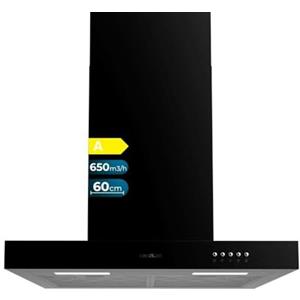 Cecotec Cappa Estrattore 60 cm Bolero Flux TM 606500 Black A. Motore 165 W, decorativo con finitura inox, aspirazione 650 m3/h, controllo meccanico, 3 livelli di potenza, luce e filtro al carbonio