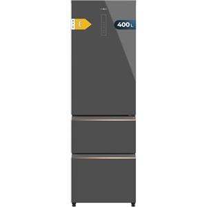 Cecotec Frigorifero Congelatore a Porta Francese 400L Bolero CoolMarket Combi FD 400 Grey Glass E. Frigo,Max Inside,Fresh Zone,Inverter Plus, Multi AirFlow, NoFrost, ECO, LED E Schermo Di Controllo