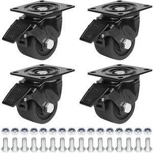 CPROSP Set da 4 Ruote per Mobili Pesanti 75MM con Freni e Vite, Carico Massimo 1800 KG, Ruote Girevoli Resistenti Possono Ruotare di 360 Gradi, per Mobili, Banchi da Lavoro e Uso Industriale, Nero