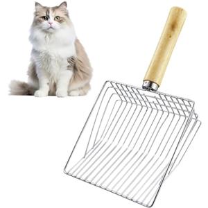 LWMLWM Pala per lettiera per gatti, in metallo, con manico in legno, distanza tra i fori 7 mm, lunghezza 28 cm, Litter Box Scoop, Cat Litter Scoop, Pala per gatti