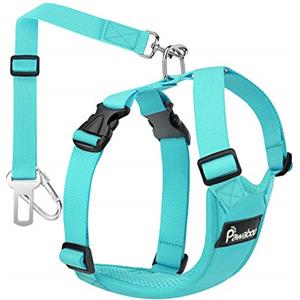 Pawaboo Pettorina di Sicurezza per Cani, Imbracatura Regolabile per Auto Viaggio Cintura con Clip per Cintura Auto, Taglia M, Blu Puro