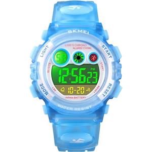 HMJIA Orologio per Bambino,Orologio Digitale per Bambini in Silicone con Data/5ATM/Sveglia/LED/Cronometro (Azzurro Trasparente)