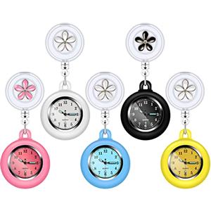Vegena Orologio da infermiera, 5 pezzi, retrattile, per infermiera, orologio da infermiera, orologio da taschino, orologio da tasca con clip per uomo e donna, a, Funzionale