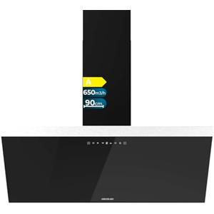 Cecotec Cappa Aspirante Inclinata 90 cm Flux DT 906500 Glass Black A. 165W Su 3 Livelli, Finitura Frontale In Vetro Nero, Aspirazione 650M3/H, Touch Control, Booster, Luce, Filtro Carbone