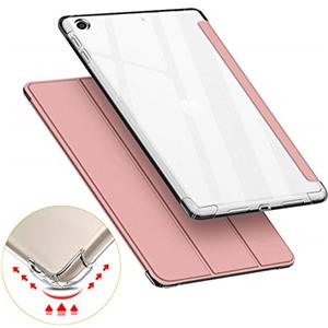 VAGHVEO Custodia per iPad 10,2 Pollici 2021 9a Generazione / 8a Gen 2020/iPad 7a 2019 Cover, Antiurto Flessibile e Trasparente in Gomma TPU Case Sottile Leggera Tri-Fold, Auto Sveglia/Sonno, Oro Rosa