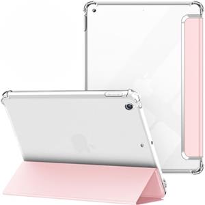 VAGHVEO Custodia per iPad 10,2 Pollici 2021 9a Generazione / 8a Gen 2020/iPad 7a 2019 Cover, Antiurto Flessibile e Trasparente in Gomma TPU Case Sottile Leggera Tri-Fold, Auto Sveglia/Sonno, Rosa