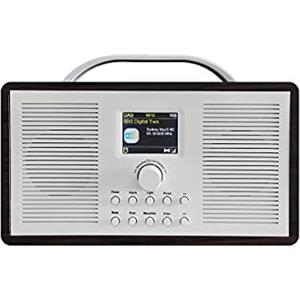 ALANO FM/DAB+ Radio/Bluetooth/AUX IN radio dab portatile a colori in legno con display a colori 2.4 TFT e doppia modalità sveglia, radio dab con design retrò per giardino e cucina (marrone scuro)