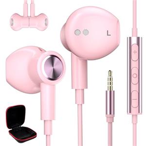 ASKUBSKU Cuffie per Redmi Note 13 Pro 12 11S 5G XiaoMi POCO X6, auricolari magnetici stereo da 3,5 mm, con cavo microfono, cuffie per Samsung A14 A13 A12 A23 Galaxy A52S A03S A32 A22, rosa