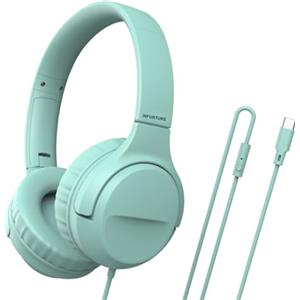 INFURTURE CH3 - Cuffie USB C per bambini, per la scuola, con limitatore di sicurezza 94 dB, suono stereo HD, cuffie on/off per ragazzi/ragazze/tablet/scuola/viaggi (verde)