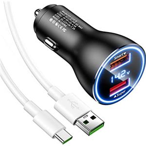 ASKUBSKU Caricabatteria da auto e cavo USB C per OPPO Reno12 Reno11 F Reno10 8 Pro 5G, SuperVooc adattatore di ricarica USB per auto 80 W 6 A ricarica rapida e 1 M cavo tipo C per OPPO Find X7 X6 X5 Pro realme