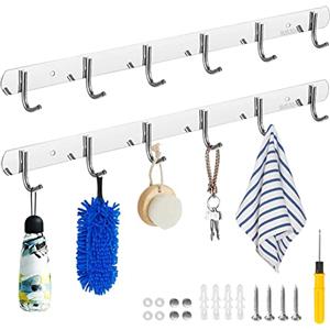 BITEFU BUTEFU - 2 ganci appendiabiti con 6 ganci, in acciaio inox 304, per camera da letto, bagno, cucina (44 cm)