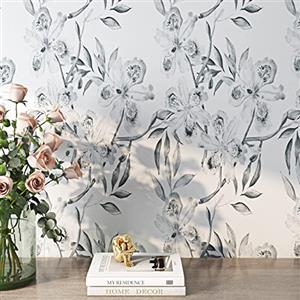 ReWallpaper Carta da Parati Floreale Vintage Autoadesiva Iris 44.5CM×7M Carta da Parati Adesiva Muro Bianca Grigia Carta Adesiva per Mobili Cameretta Giglio Fiorentino Rotolo Vinile Adesivo per Cucina