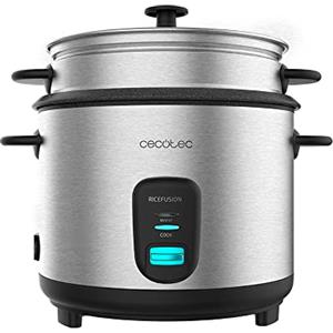 Cecotec Cuociriso Ricefusion 7000 Inox. 700 W, Capacità 1,8 litri, 10 porzioni, Coperchio in Acciaio Inox e Vetro, Funzione Automatica di Mantenimento in Caldo, Include Vassoio per il Vapore