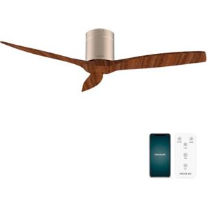 Cecotec - Ventilatori da Soffitto EnergySilence Aero 5500 Aqua GoldDarkWood Connected - 40 W, Diametro 132 cm, Wi-Fi, Protezione IP44, Timer 8 Ore, 3 Pale, 6 Velocità, Estate/Inverno