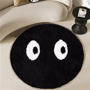 Kamanan Tappetino da Bagno per Bambini Camera da Letto Nero,Lavabile Morbido Tappetino da Bagno,Tappeto Circolare,Rug Rotondo Tufting Morbido per Soggiorno,Tappeto Nero e Bianco (60cm)
