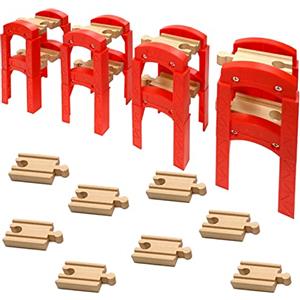 OrgMemory Treni in Legno, Supporto per Ponti, Pista Treno Legno, Binari Legno, Pezzi Trenino Legno, Binari per Treni Compatibili con Tutte le Principali Marche (Supporti Impilabili)