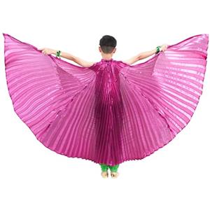 Baisdan Ali di Danza del Ventre per Bambini, Ali di Iside, Ali di Farfalla con Asta Telescopica per Danza del Ventre, Carnevale, Palcoscenico, Festa di Natale Rosa rossa