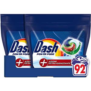 Dash Power Pods Detersivo Lavatrice In Capsule, 92 Lavaggi (46x2), Azione Extra-Igienizzante, Contro Sporco E Batteri, Efficace Anche A Freddo E In Cicli Brevi