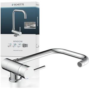 SCHÜTTE 24550 Cucina Window, sottofinestra, lavello Davanti, Rubinetto Miscelatore monocomando Girevole a 360° per Finestra, Cromo