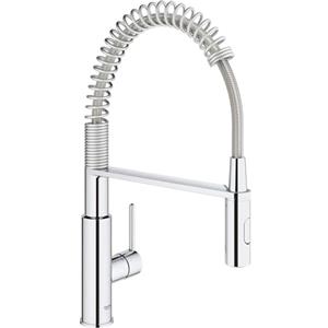 Grohe Rubinetto da Cucina, Linea Get, Doccetta Professionale, Bocca Girevole A Molla, Installazione Veloce, Miscelatore Lavello Cromato 30361000, Grigio Cromo, ‎69 x 34 x 8 cm