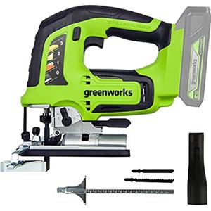Greenworks GD24JS Seghetto Alternativo a Batteria, 3000 colpi/min., Base Regolabile Fino a 45°, Attacco Aspiratore, SENZA Batteria 24V e Caricabatterie, Garanzia 3 Anni