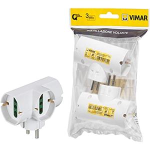 Vimar FP00316.B Adattatore multiplo SICURY 250 V~ verticale 2 pezzi, spina 2P+T 16 A combinata standard DE e FR, 3 prese 2P+T 16 A universali