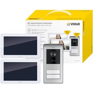 VIMAR K42936 Kit videocitofono multifamiliare, videocitofoni touch screen, alimentatore barra DIN, targa con lettore RFID con 2 pulsanti, staffe per fissaggio