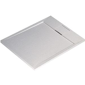 Ideal Standard - Ultra Flat S i.life, Piatto doccia rettangolare 100x70 in resina, Piletta di scarico lato corto, Finitura opaca effetto pietra, Bianco